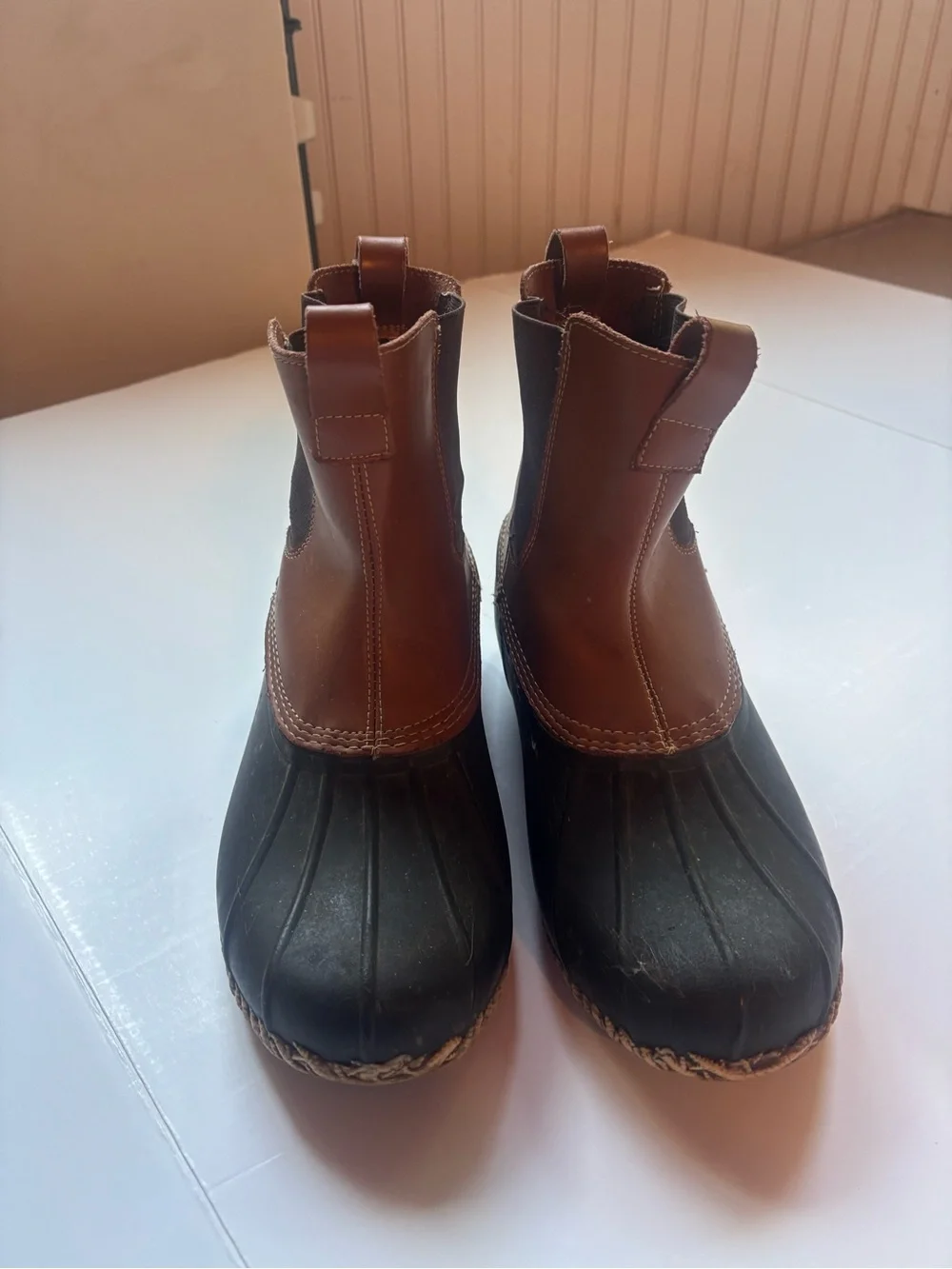 Lands' End Chelsea Duck Boots Pull-On Ankle Leather Brown/Black Men's 9